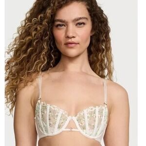 NEW Victoria's Secret Wicked Unlined Daisy Chain Embroidered Balconette Bra 36D